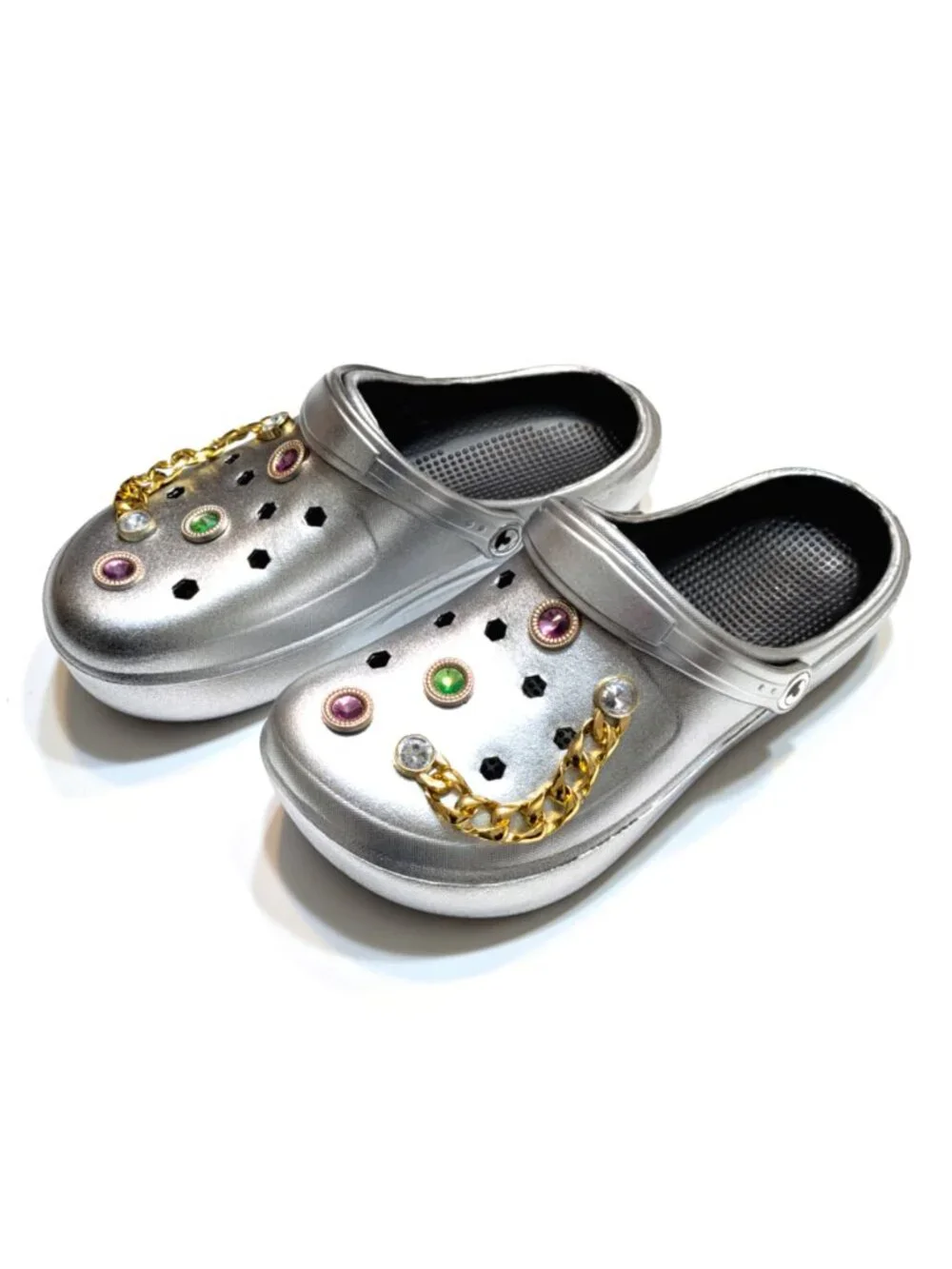 Girl's Silver Clogs, Craytown Brand, Accessories Included, J4-J6